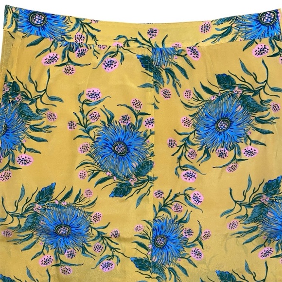 Madewell Women's 100% Silk Side-Button Skirt Painted Blooms 14 Gold Floral Chic - Picture 10 of 14